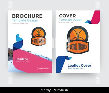 Torneo di basket brochure flyer design modello astratto con sfondo fotografico, tendenza minimalista business corporate roll up o relazione annuale Illustrazione Vettoriale