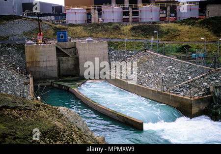 Uscita acqua di raffreddamento, Welfa Centrale Nucleare, Cemaes Bay, Anglesey, Galles, UK, GB. Foto Stock