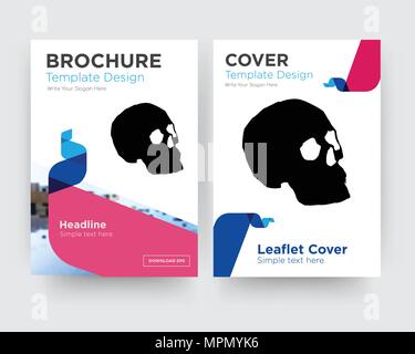 Semplice cranio brochure flyer design modello astratto con sfondo fotografico, tendenza minimalista business corporate roll up o relazione annuale Illustrazione Vettoriale