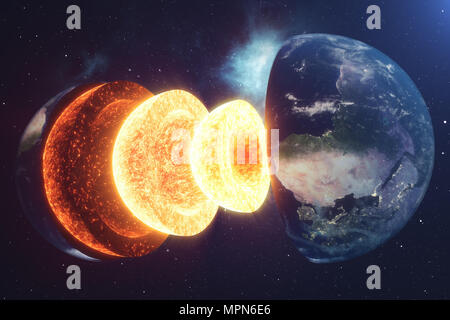 Struttura di massa di nucleo. Struttura di strati di terra. La struttura della crosta terrestre. Massa sezione trasversale nella vista dallo spazio. Gli elementi di questa immagine fur Foto Stock