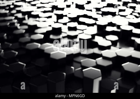Abstract superficie geometrica. Esagonale a sfondo nero, rendering 3D Foto Stock