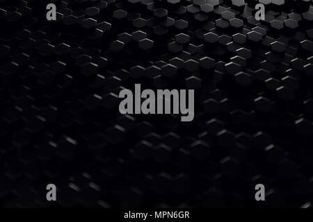 Abstract superficie geometrica. Esagonale a sfondo nero, rendering 3D Foto Stock