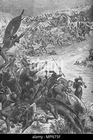 "L'attacco dei Zulu sulla scorta dell'ottantesimo reggimento presso il fiume Intombe', 1879 (c1880). Artista: sconosciuto. Foto Stock