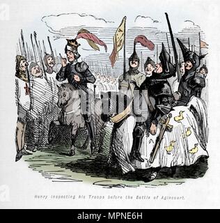 "Henry ispezionando le sue truppe prima della battaglia di Agincourt', c1860, C1860). Artista: John Leech. Foto Stock