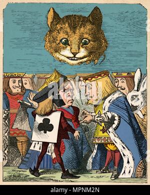 'Il Cheshire cat guardando giù al Red King e Queen avente un argomento', 1889. Artista: John Tenniel. Foto Stock
