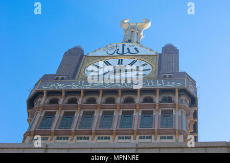 La Mecca di Clock Tower Dettaglio, Mecca, Arabia Saudita Foto Stock