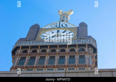 La Mecca di Clock Tower Dettaglio, Mecca, Arabia Saudita Foto Stock