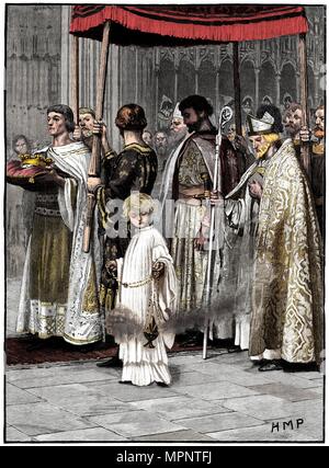 Incoronazione di Richard I nella Westminster Abbey 1189 (c1880). Artista: sconosciuto. Foto Stock