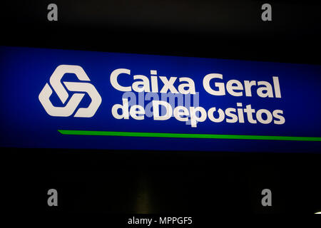 Das Logo der Marke "Caixa General de Depositos", nazare, Portogallo. Foto Stock