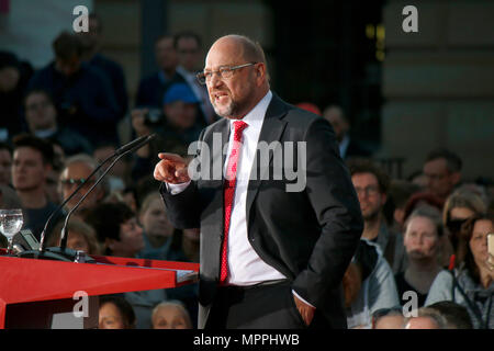 Martin Schulz - Wahlkampfauftritt des Kanzlerkandidaten der SPD, Gendarmenmarkt, 12. Settembre 2017, Berlino. Foto Stock