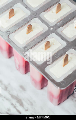 Fragola fatte in casa e yogurt ghiaccioli Foto Stock