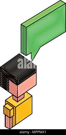 Ragazzo con il discorso bolla icona isometrica Illustrazione Vettoriale