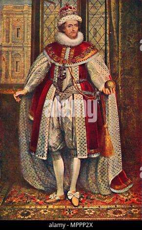 'James I. (Hampton Court Palace)', c1620, (1903). Artista: Paulus van Somer. Foto Stock