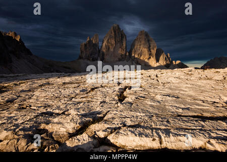 L'Italia, Dolomiti di Sesto, le Tre Cime di Lavaredo, parco naturale Tre Cime Foto Stock