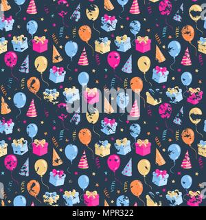 Parte seamless pattern con ballons,box regalo,hat Illustrazione Vettoriale