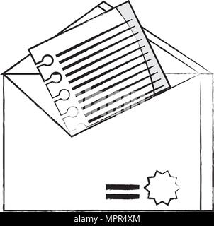 Schizzo della busta con una nota su sfondo bianco, illustrazione vettoriale Illustrazione Vettoriale