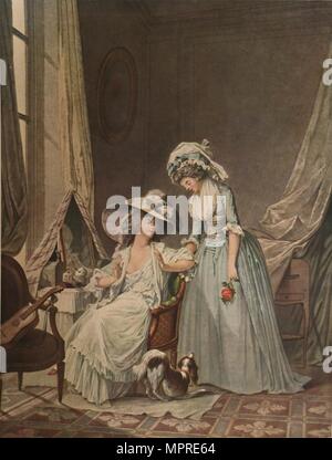 'L'Aveu difficile" (difficile confessione), 1787, (1913). Artista: Jean Francois Janinet. Foto Stock