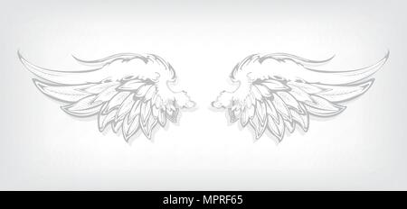 Disegnata a mano ali d'angelo Illustrazione Vettoriale