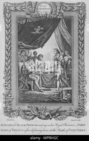 "Edoardo il Principe Nero in attesa sul suo Royal prigioniero Giovanni, re di Francia", c1787. Artista: sconosciuto. Foto Stock