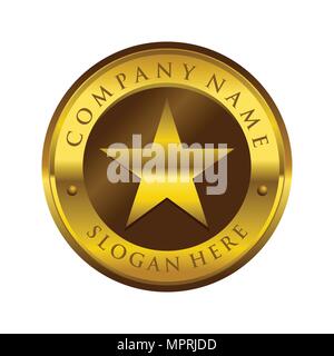 Golden stella circolare emblema simbolo vettore Logo grafico del modello di progettazione Illustrazione Vettoriale