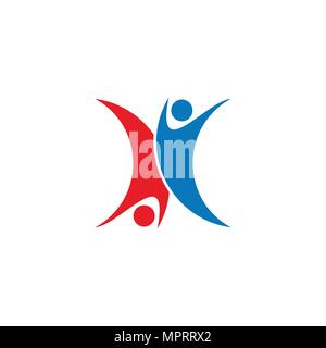 La gente lettera X logo. le persone attive logo design. Illustrazione Vettoriale