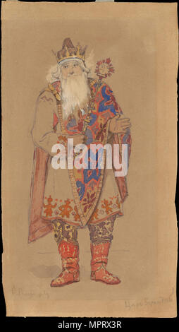 Tsar Berendey. Costume Design per teatro giocare Snow Maiden da Alexander Ostrovsky. Foto Stock