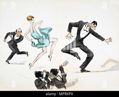 Due uomini in cravatta nera e la donna in blu luminoso abito di danza jazz, dal "Fondo bianco' pub. 1927. Foto Stock