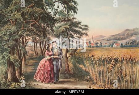 Le quattro stagioni della vita - Gioventù, "la stagione dell'amore" , pub. 1868, Currier & Ives (colore Lithogra Foto Stock