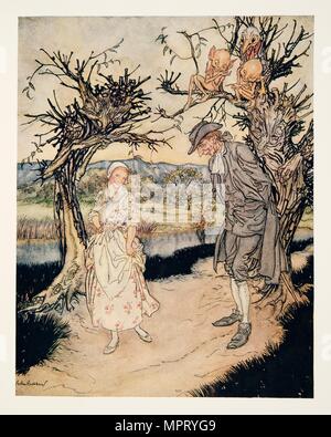 Sauntering lungo al crepuscolo,.., dalla Leggenda di Sleepy Hollow Washington Irving, 1928. Foto Stock