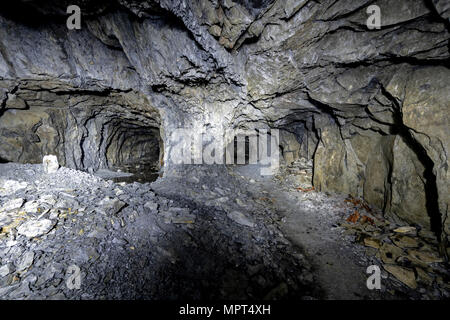 Ratgoed pronunciato Yr Allt Goed in modo nativo il gallese, è un abbandonata miniera di ardesia. La metropolitana ci sono molte gallerie baratri e reliquie del passato. Foto Stock