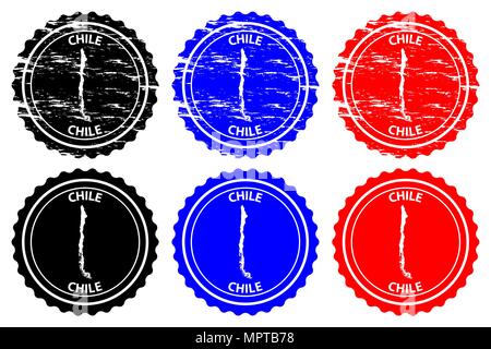 Cile - timbro di gomma - vettore, Repubblica del Cile mappa pattern - adesivo - nero, blu e rosso Illustrazione Vettoriale