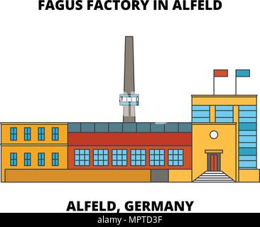 Fagus nella factory di Alfeld, Alfeld, Germania icona linea concept. Fagus nella factory di Alfeld, Alfeld, Germania piatto segno del vettore, simbolo, figura. Illustrazione Vettoriale