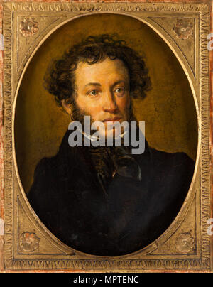 Ritratto del poeta Alexander Sergeyevich Pushkin (1799-1837), secondo quarto del XIX cen. Foto Stock