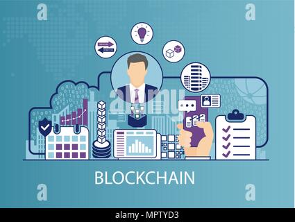 Concetto Blockchain come business illustrazione vettoriale Illustrazione Vettoriale