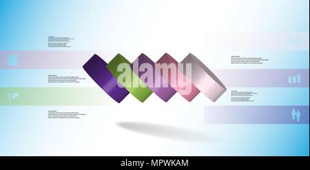 3D illustrazione modello infografico con motivo di orizzontalmente a fette il cilindro a cinque parti a colori che sono versate. Segno semplice e il testo è in colo Illustrazione Vettoriale