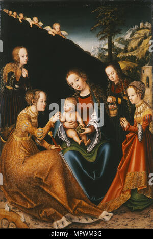 Il Matrimonio mistico di Santa Caterina di Alessandria con Santi di Dorothy, Margherita e Barbara, ca 1 Foto Stock