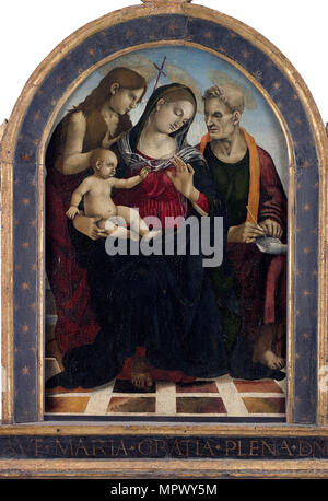 La Vergine con il Bambino e i Santi Giovanni Battista e Giovanni Evangelista, c. 1490. Foto Stock