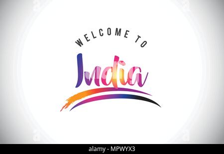 India Benvenuti al messaggio in viola vibranti colori moderni illustrazione vettoriale. Illustrazione Vettoriale