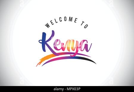 Kenya Benvenuti al messaggio in viola vibranti colori moderni illustrazione vettoriale. Illustrazione Vettoriale