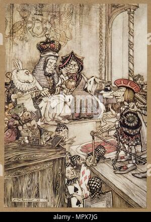 Chi ha rubato le crostate?, da Alice nel paese delle meraviglie, da Lewis Carroll, pub. 1907 . Foto Stock