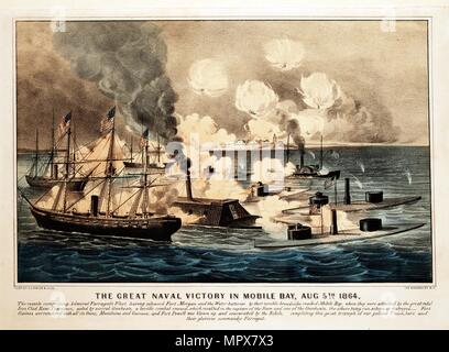 Grande vittoria navale nella Baia di Mobile, 5 agosto 1864, pub. 1864, Currier & Ives, (Litografia a colori) Foto Stock