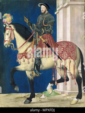 Ritratto di Francesco I (1494-1547), Re di Francia, sul cavallo, c.1540. Foto Stock
