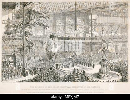 Apertura della grande esposizione, Crystal Palace, Hyde Park, Londra, 1851. Artista: George Cruikshank. Foto Stock