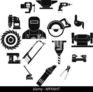 Per la lavorazione di metallo set di icone, stile semplice Illustrazione Vettoriale