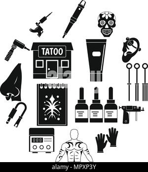 Salotto Tattoo set di icone, stile semplice Illustrazione Vettoriale