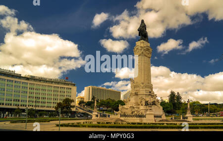 Vista della statua di Marques de Pombal in Lisbona, Portogallo Foto Stock