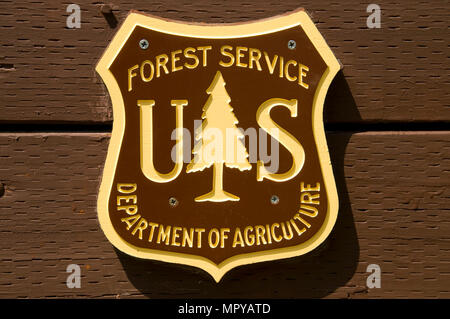 Logo USFS, Mullan Road storico sito al 4 di luglio Pass, Coeur d'Alene National Forest, Idaho Foto Stock