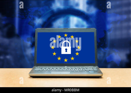 Dati generali del regolamento di protezione - portatile su una tabella, visualizza una schermata blu con il PILR Foto Stock