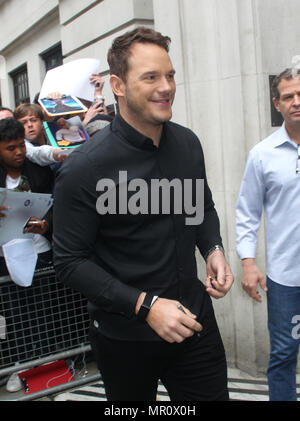 Londra, Regno Unito, 25 maggio 2018. Chris Pratt ha visto arrivare agli studi della BBC Wogan House Credit: Foto Stock