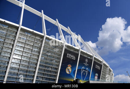 25 maggio 2018, Ucraina, Kiev: Olimpiyskiy National Sports Complex. Il Real Madrid e il Liverpool FC vengono impostati per soddisfare nella finale di Champions League di sabato. Foto: Ina Fassbender/dpa Credito: dpa picture alliance/Alamy Live News Foto Stock